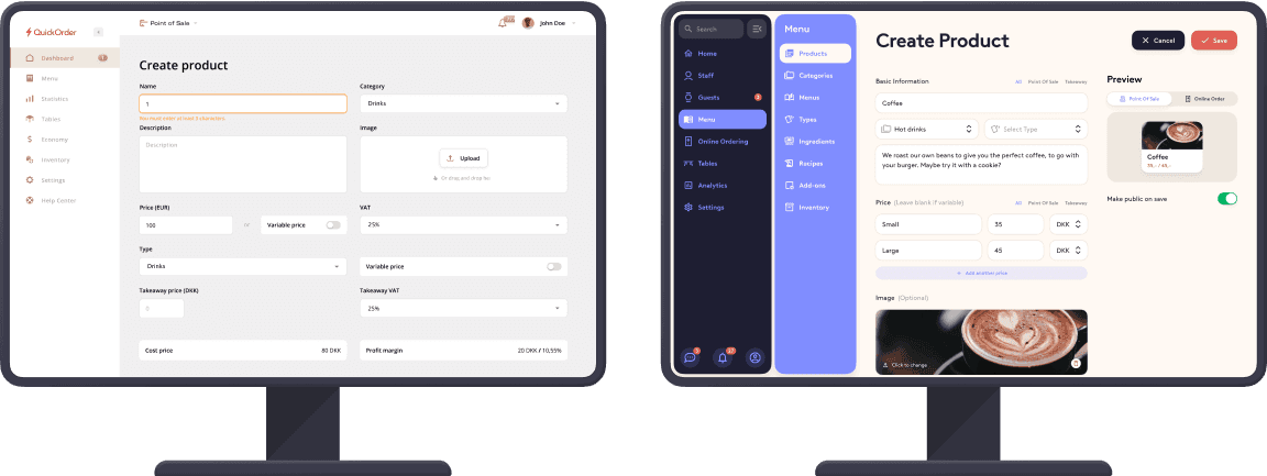 Old and new POS Backoffice, side by side