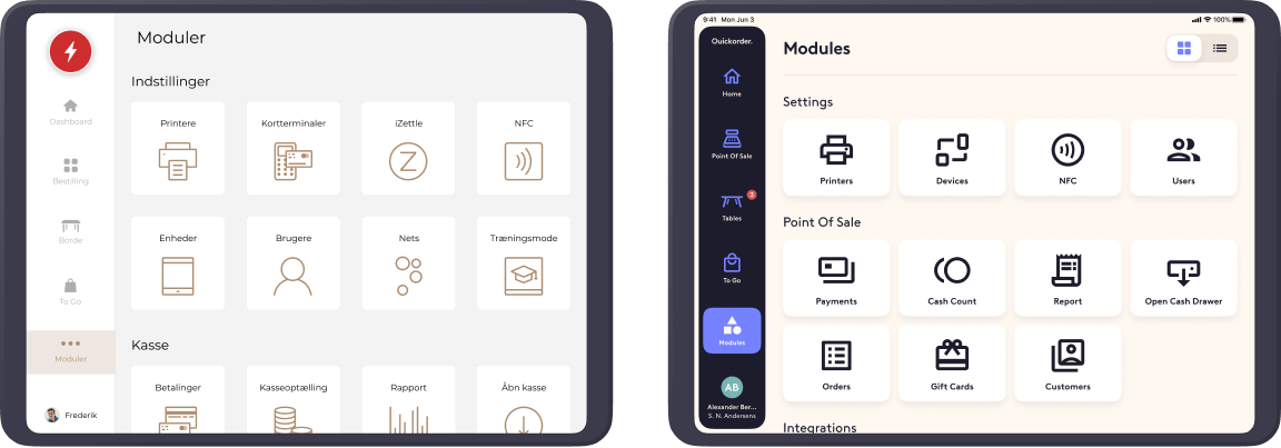 Gamle og nye moduler sett på en iPad, side om side