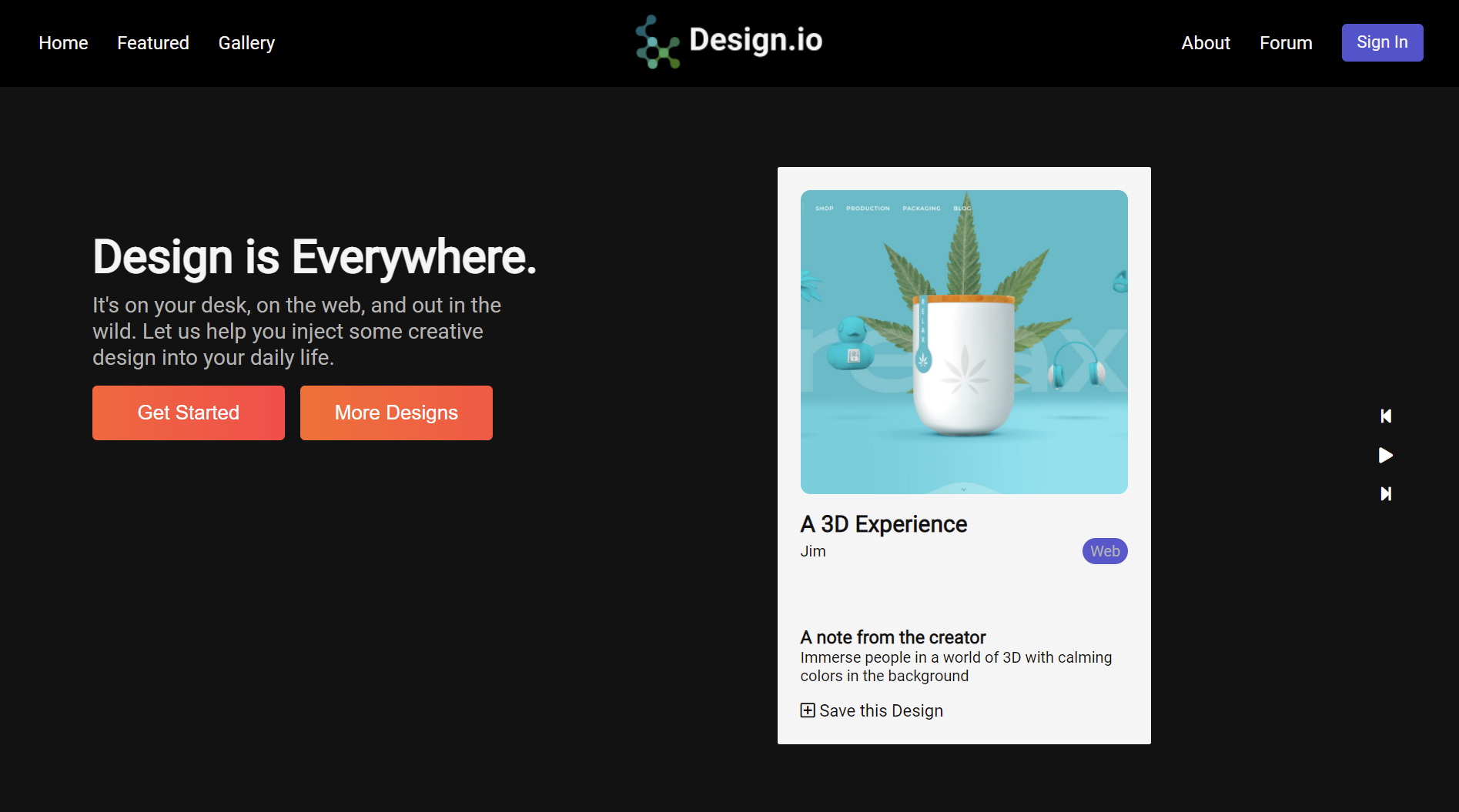 Landing page of Design.io