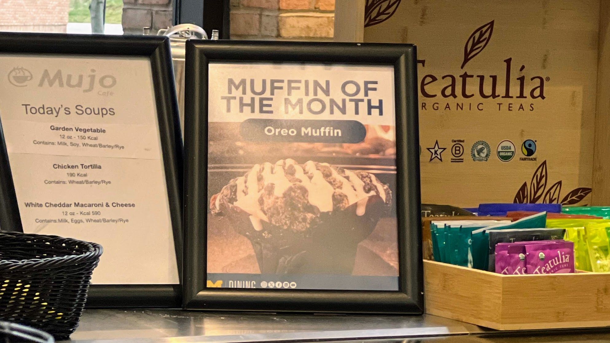 Sign advertising the muffin of the month