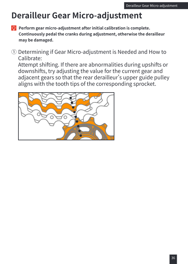 Determining if gear micro-adjustment is needed: guide pulley alignment to sprocket tooth tips