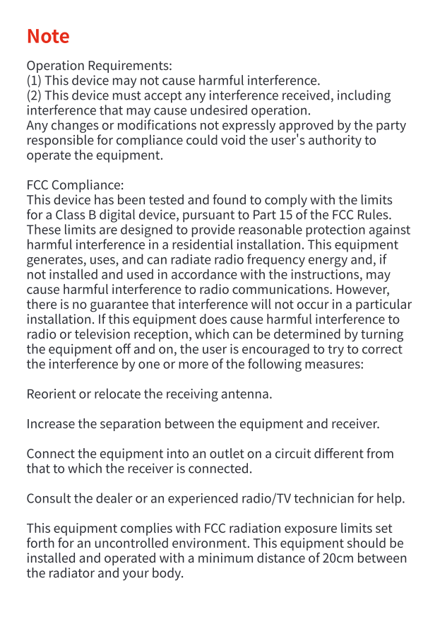 FCC operation requirements and compliance statement
