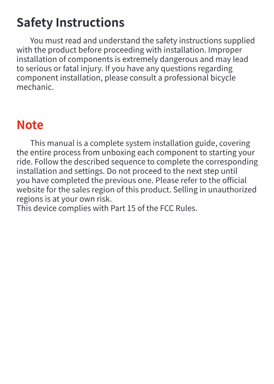 Safety instructions and installation note