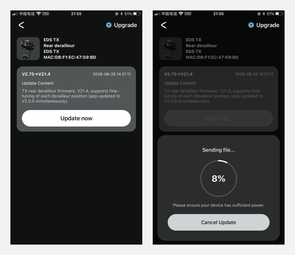 WHEELTOP app v2 firmware upgrade screen and update progress