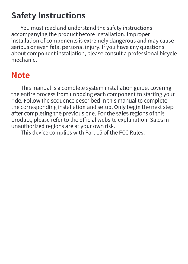 Safety instructions and installation note
