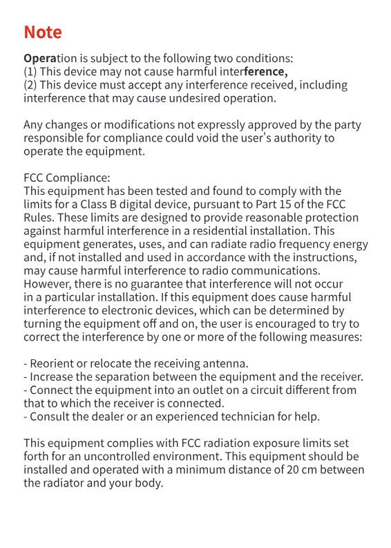 FCC operation requirements and compliance statement