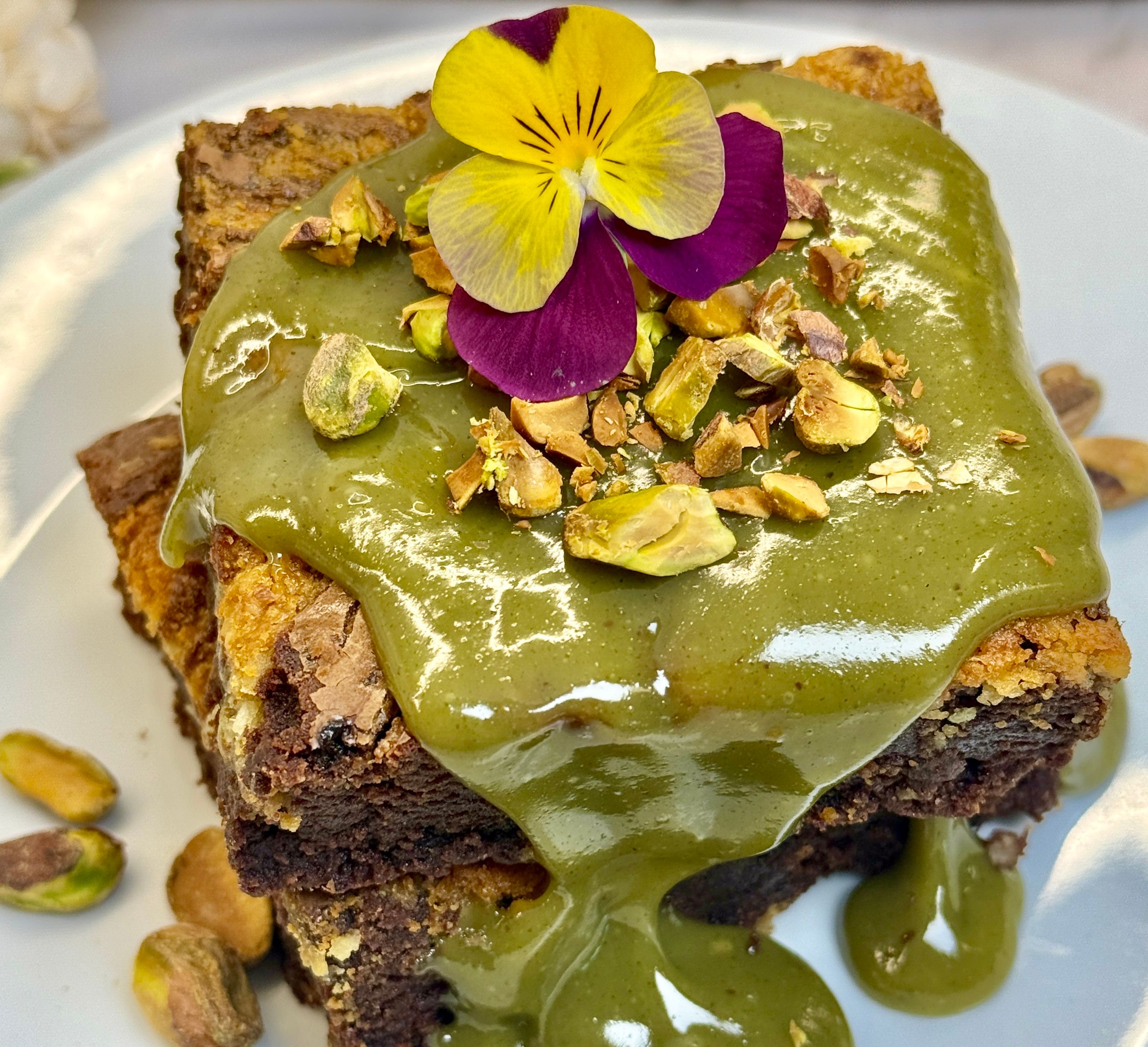 Fudge Brownie with coconut pistachio