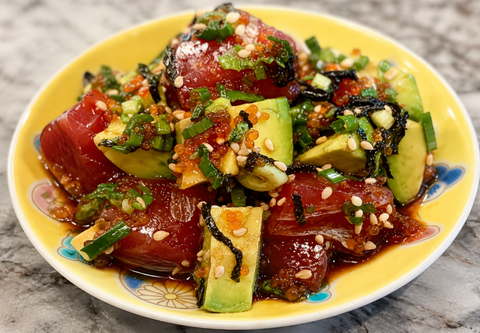 Japanese style poke with tune and avocado