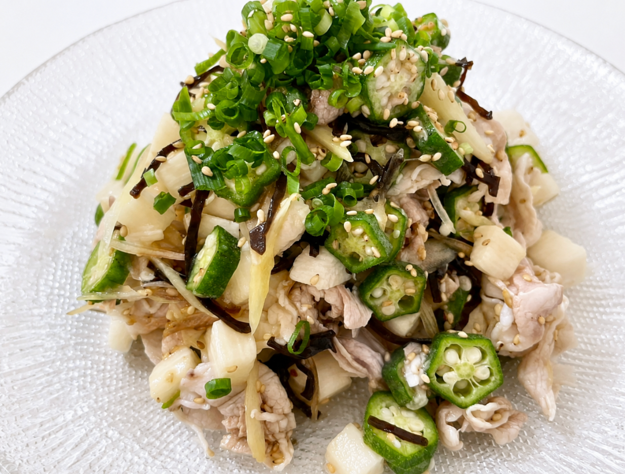 Pork Shabu with Japanese Yam and Okra Salad