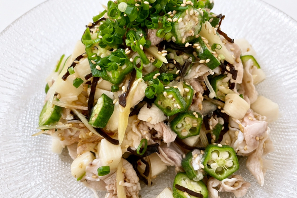 Pork Shabu with Japanese Yam and Okra Salad