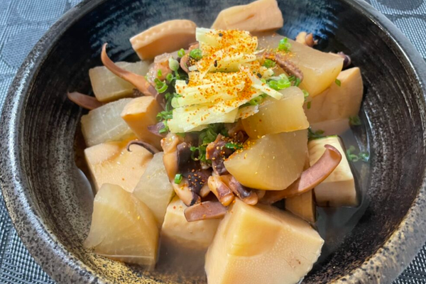 Simmered Squid, Daikon Radish and Bamboo Shoots