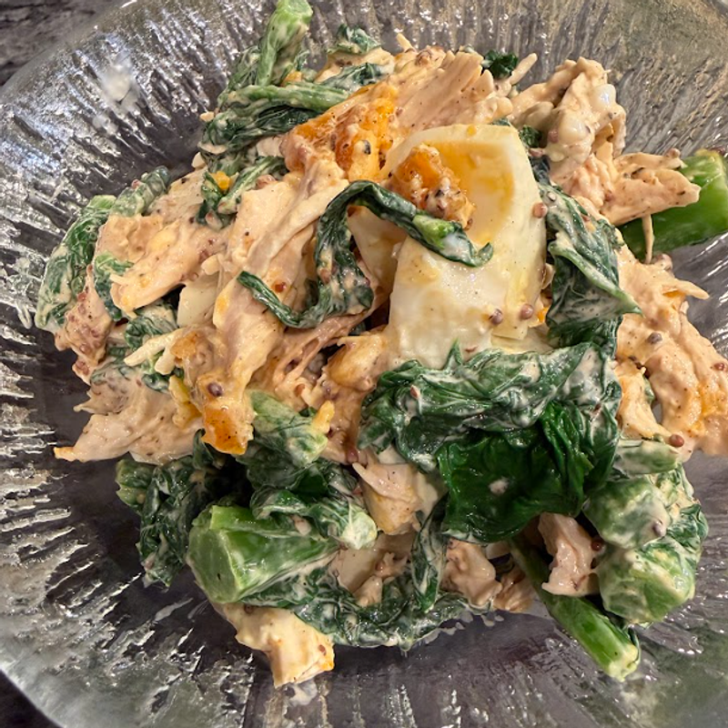 Nanohana and Chicken Tender Egg Salad