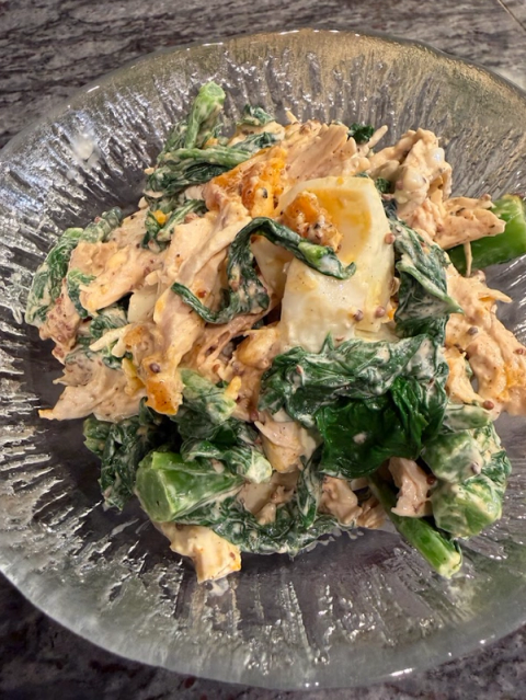 Nanohana and Chicken Tender Egg Salad