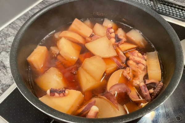 Simmered Squid, Daikon Radish and Bamboo Shoots