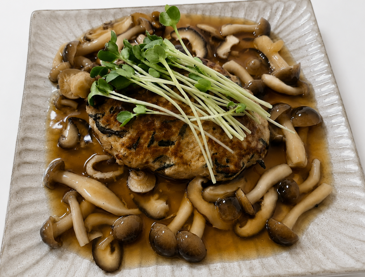 Hijiki Tofu Hamburg Steaks with Mushroom  Sauce