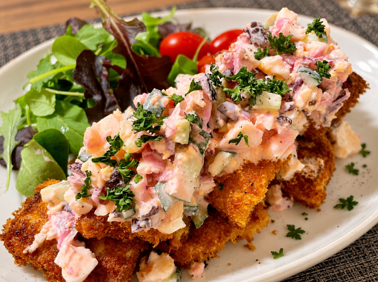 Crispy Fried Salmon with Shibazuke Tartar Sauce