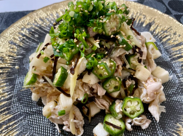 豚しゃぶと長芋オクラのネバネバ和え
