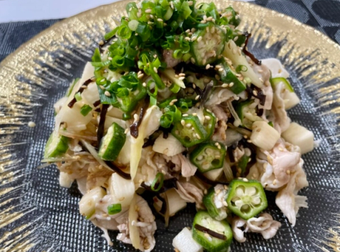 Pork Shabu with Japanese Yam and Okra Salad