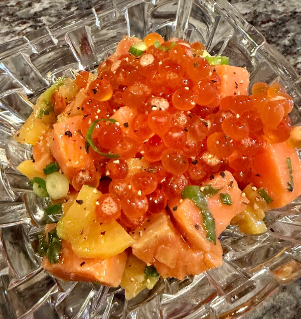 Garlic Salmon Poke with Pickled Radish