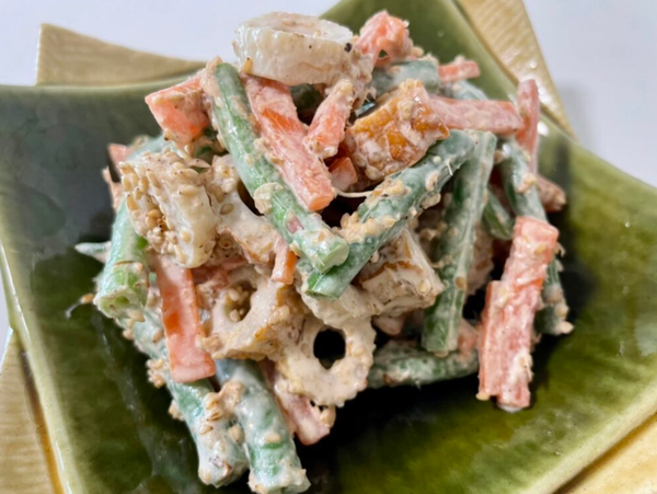 ちくわといんげんのごまマヨ和え