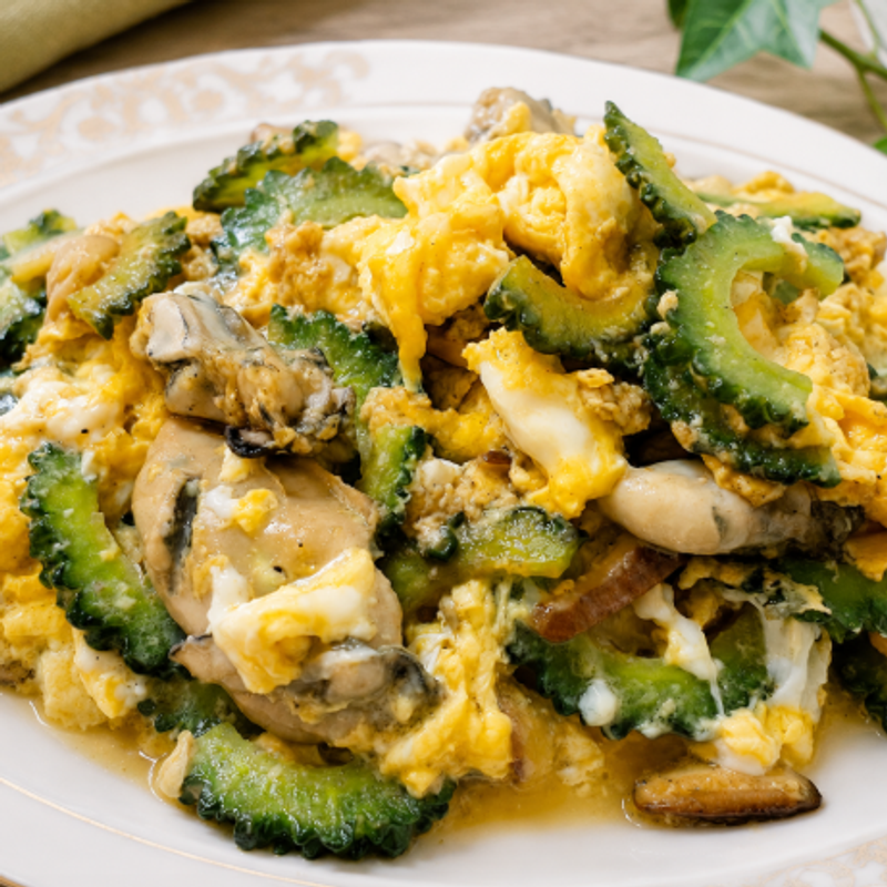 Stir Fried Bitter Melon, Oysters and Eggs with Oyster Sauce