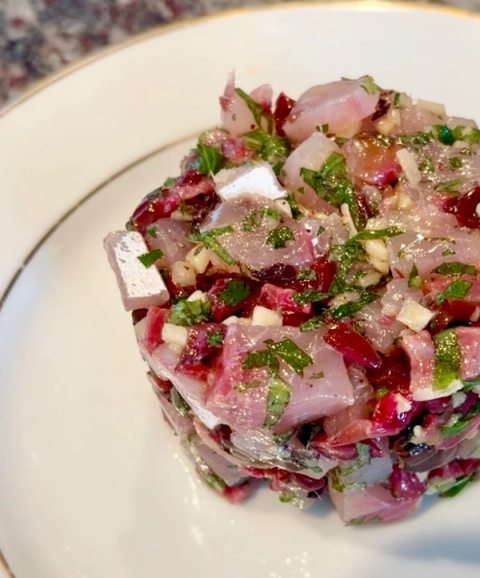 Japanese Amberjack Tartare with Shibazuke