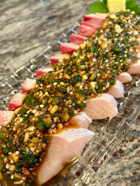 Yellowtail with Chopped Okra Sauce