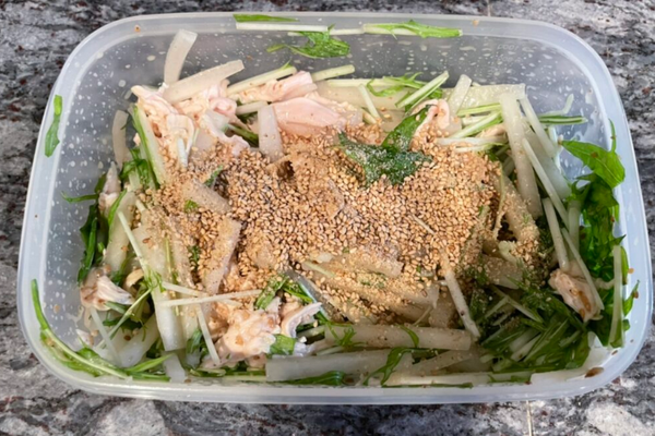 Chicken Tenderloin, Daikon and Mizuna Salad