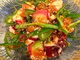Octopus and green pepper with plum dressing