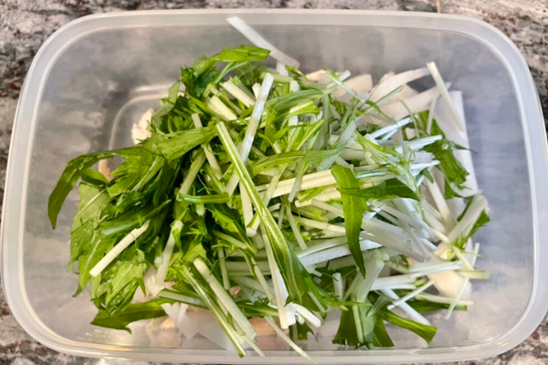 Chicken Tenderloin, Daikon and Mizuna Salad