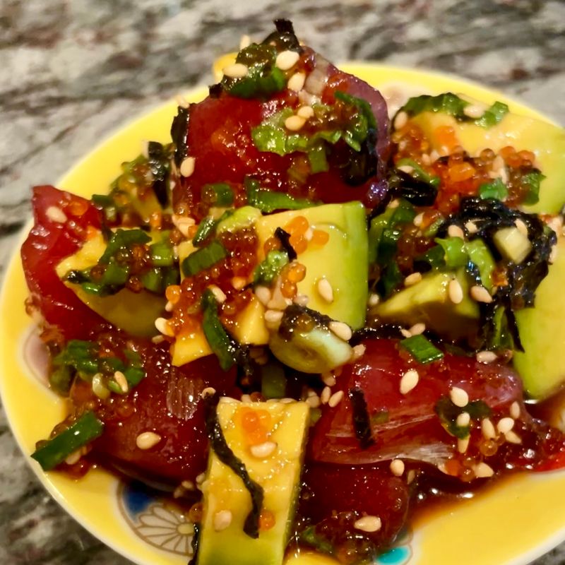 Japanese style poke with tune and avocado