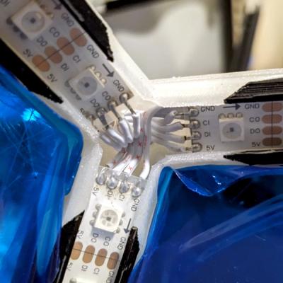 Close-up of a 3-order vertex showing one kind of wiring junction where three LED strands meet