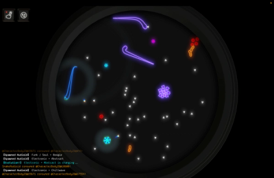 Simulated microscopy of virtual organisms representing musical genres observed in audio