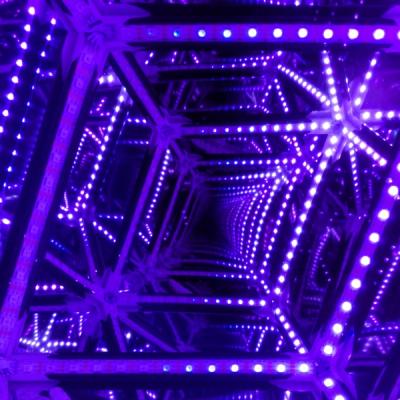 View inside the Rhombtron showing repeating purple LED reflections