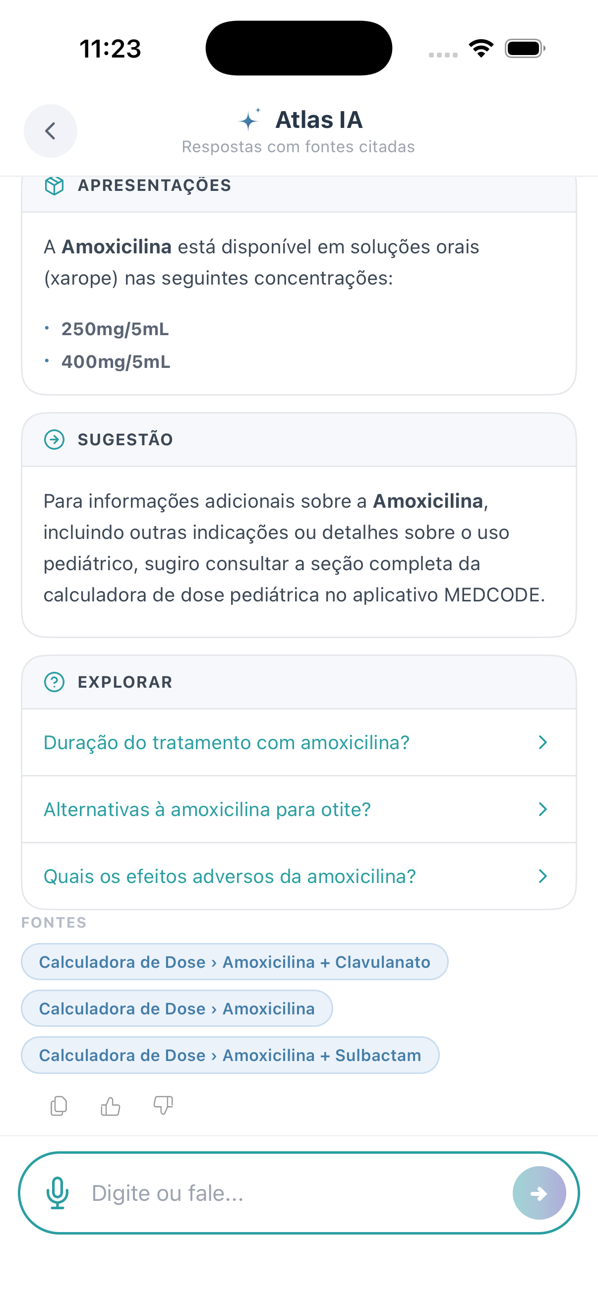 Resposta seccionada do Atlas com bloco Explorar de próximos passos e fontes citadas