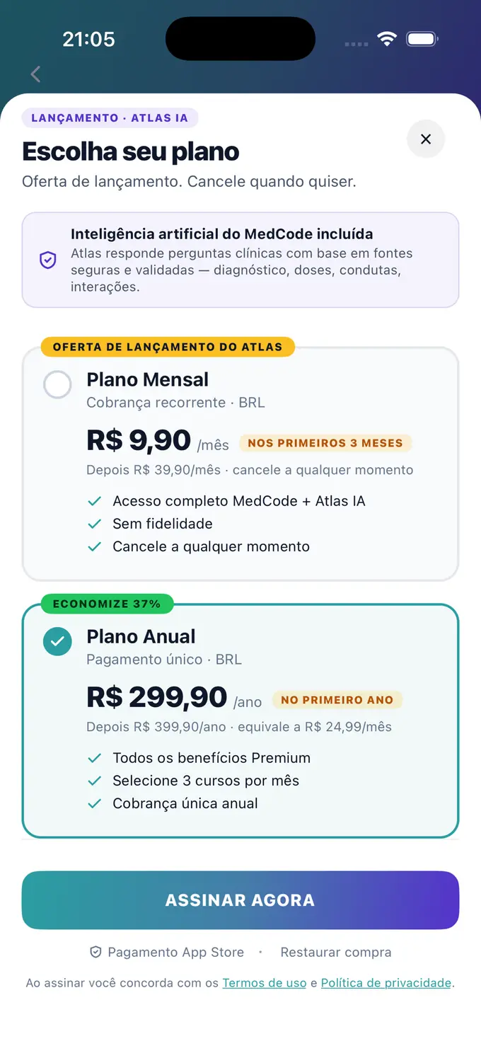 Planos MedCode com Atlas IA incluída: oferta de lançamento mensal e anual