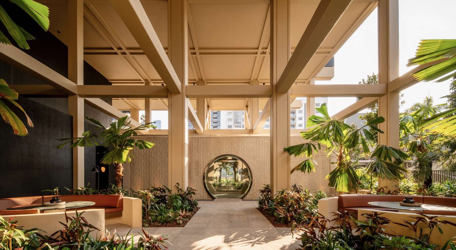 Trellis by Aria, luxury apartment development offering a lush and ambient foyer for residents to enjoy.