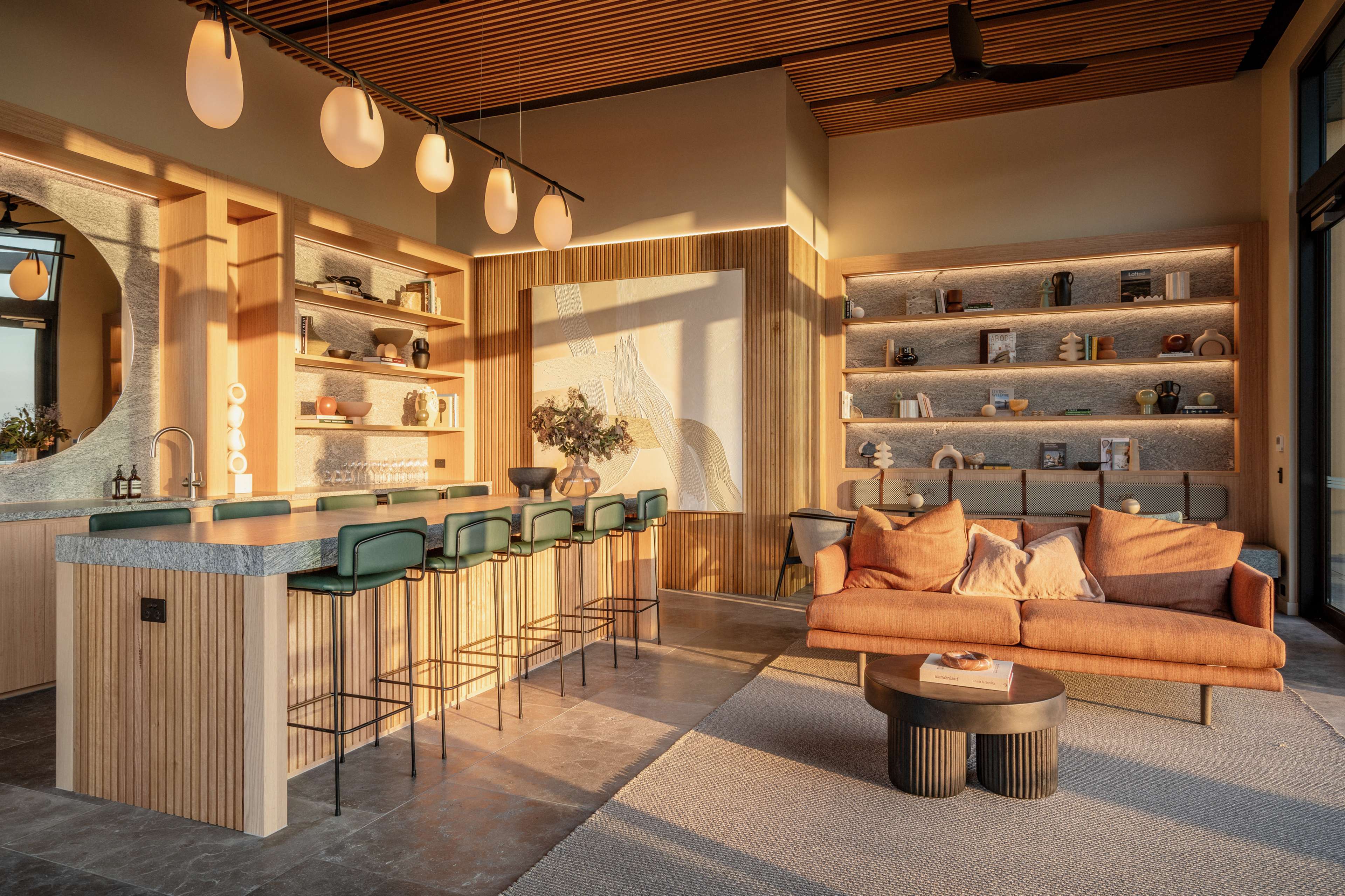 Residents' lounge and bar at the Trellis by Aria rooftop club