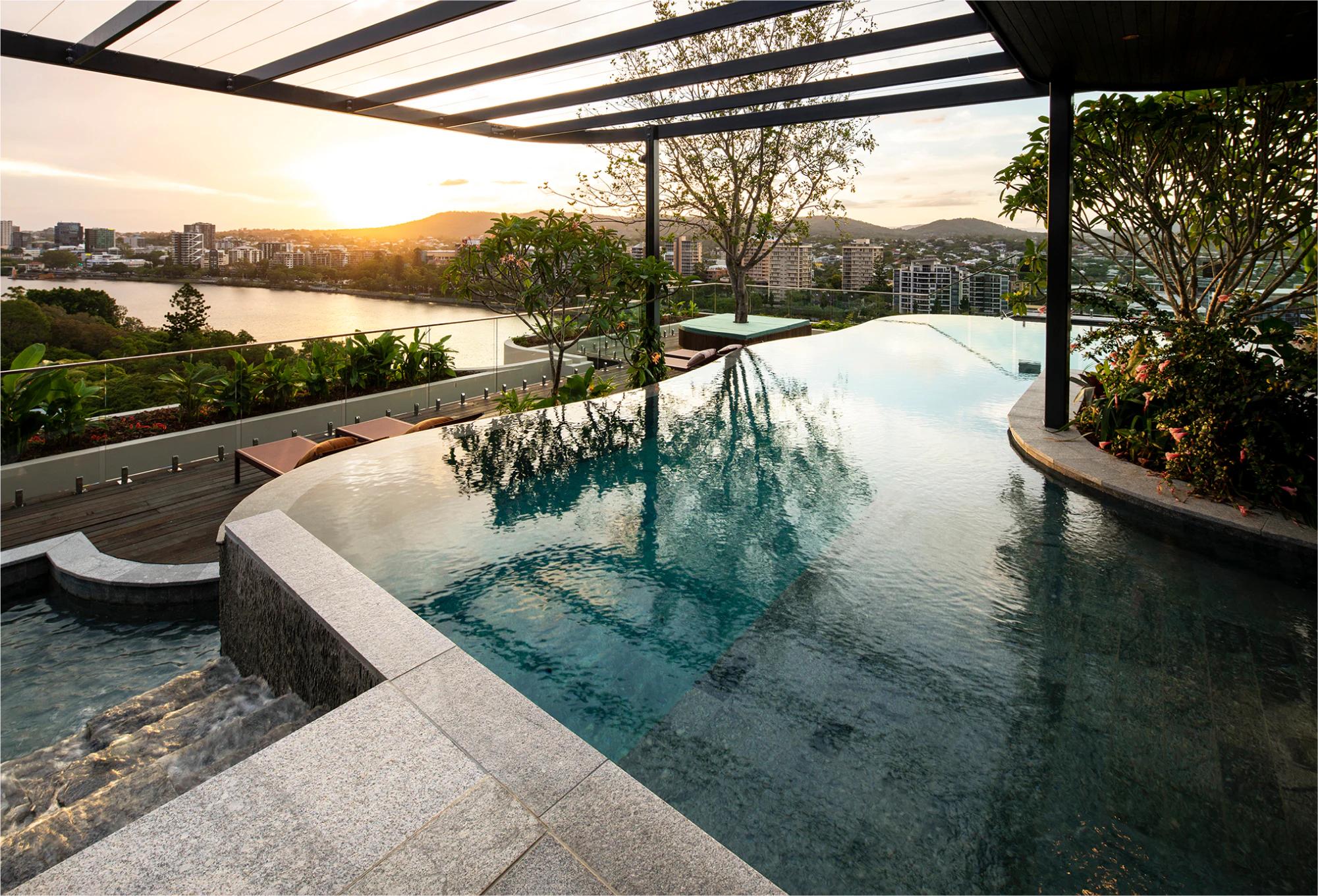 TreeHouse by Aria, rooftop pool area in luxury apartment development located in the heart of West End.