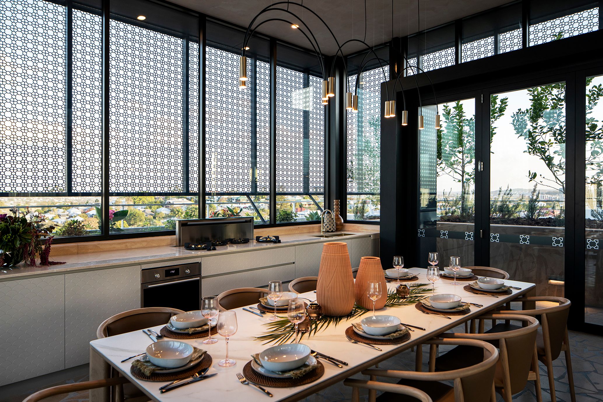 Amira by Aria located in East Brisbane, luxury apartment development resident dining room..