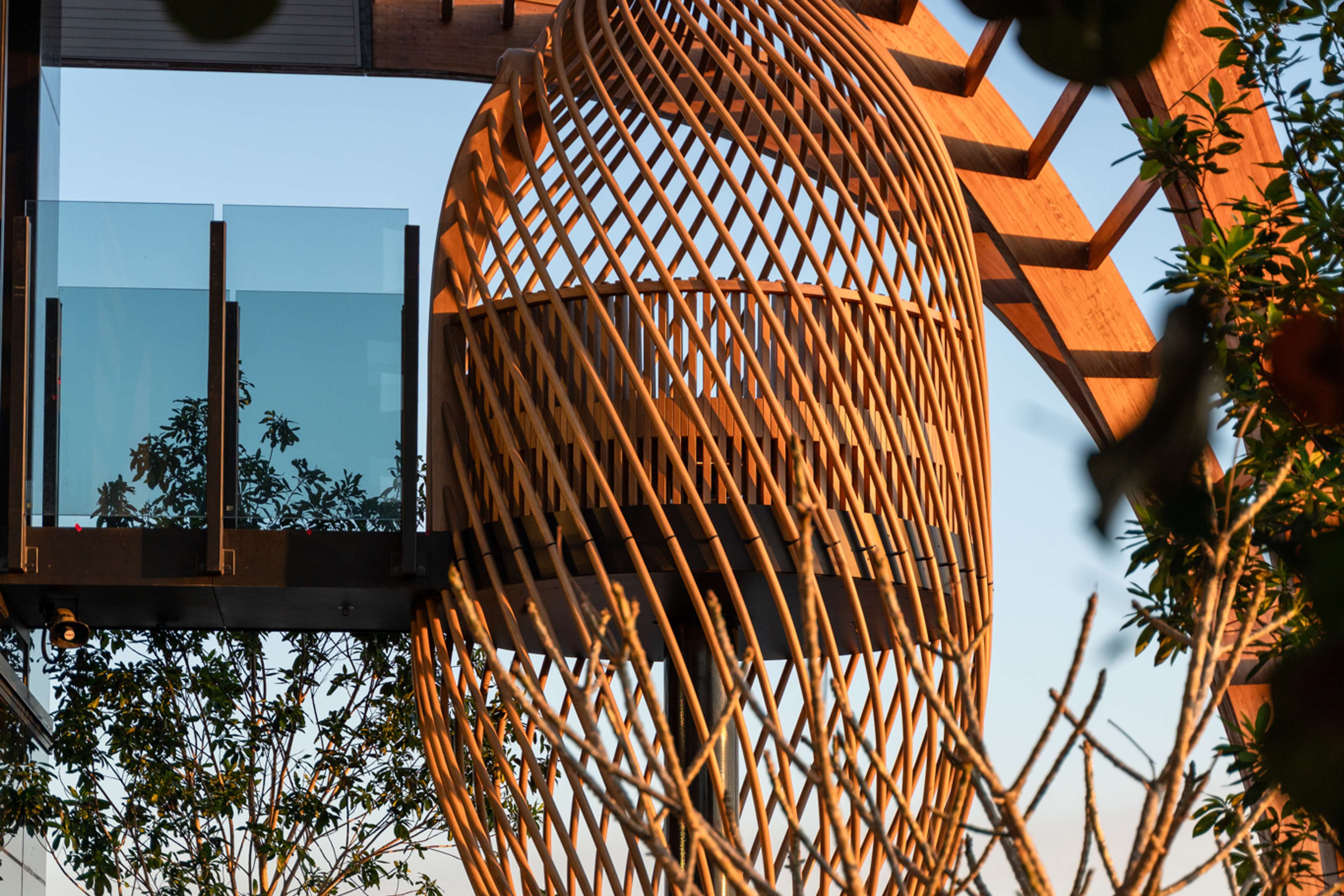 The Nest, a sculptural seat on the rooftop at Upper House by Aria