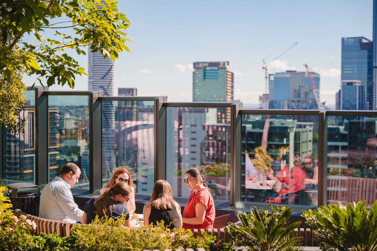 The Standard by Aria, breakfast showcase event on rooftop overlooking Brisbane city.