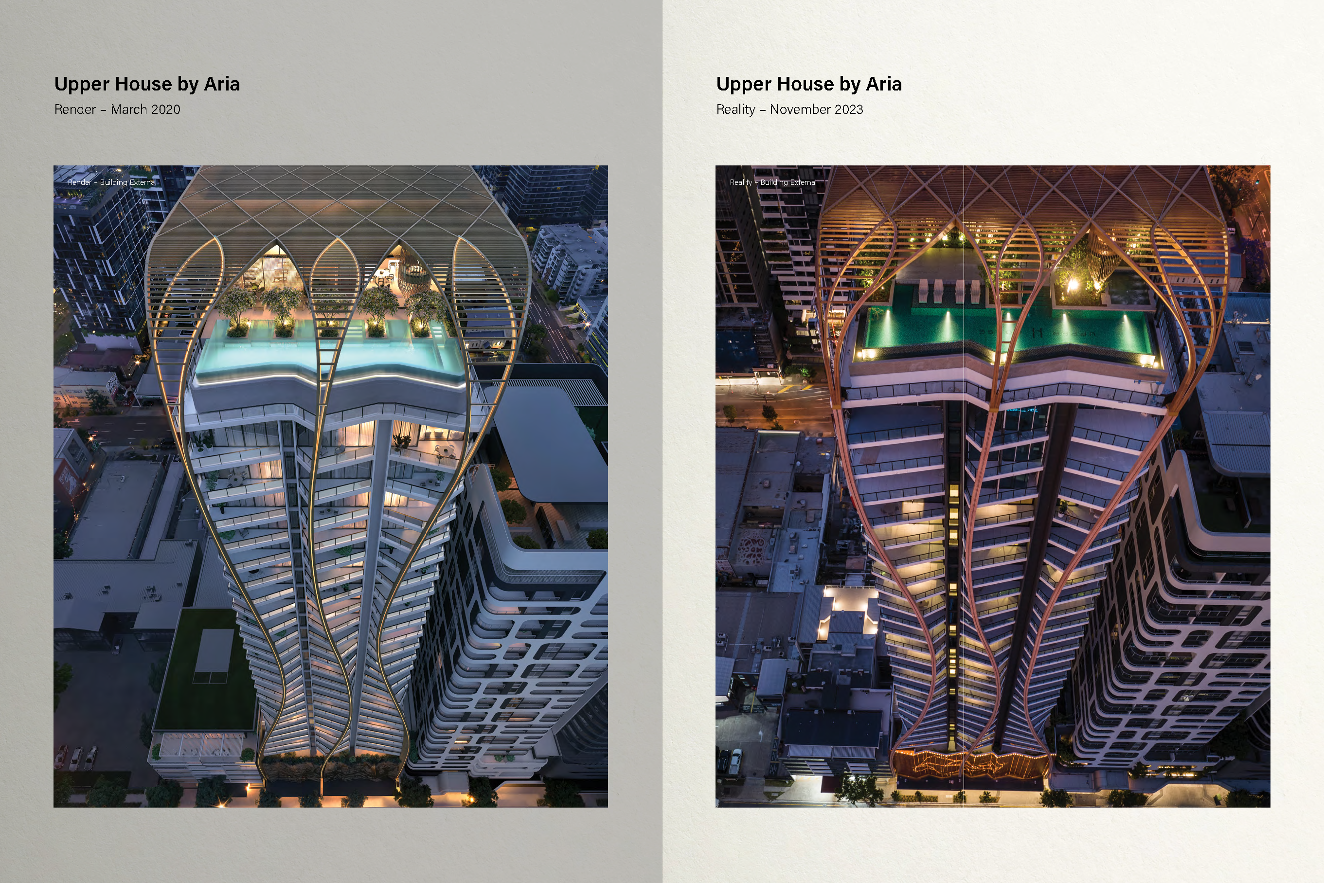 Upper House by Aria in Brisbane, Render Vs. Reality.