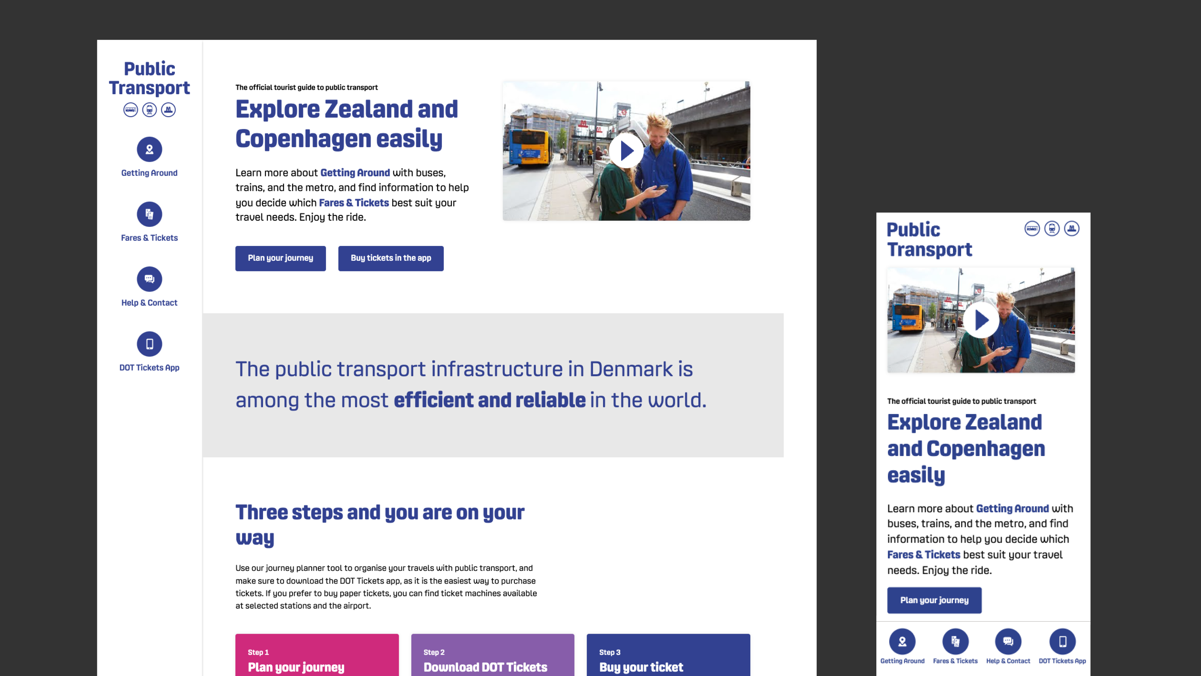 Screenshots of public tranport website in desktop and mobile version