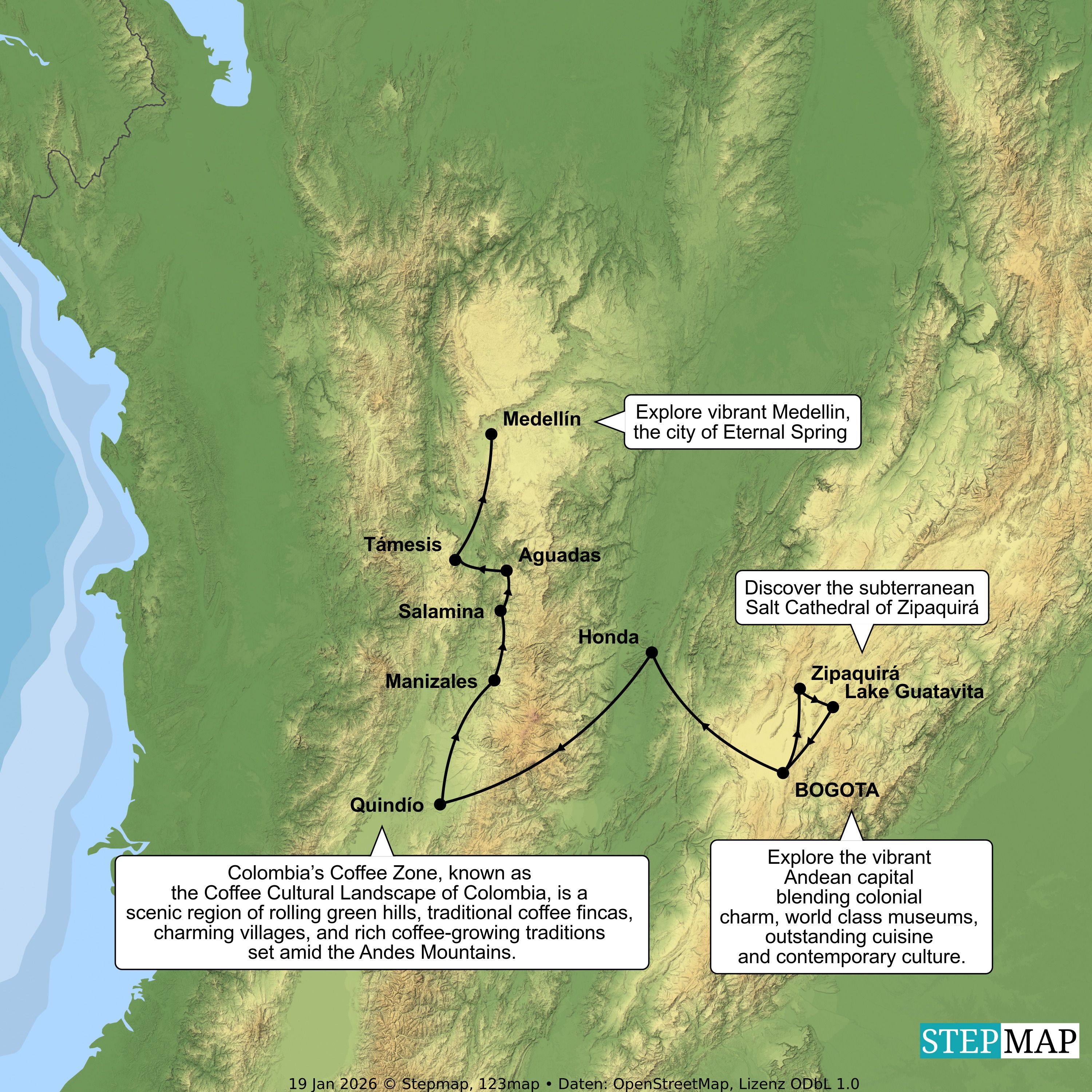 Colombia tour map