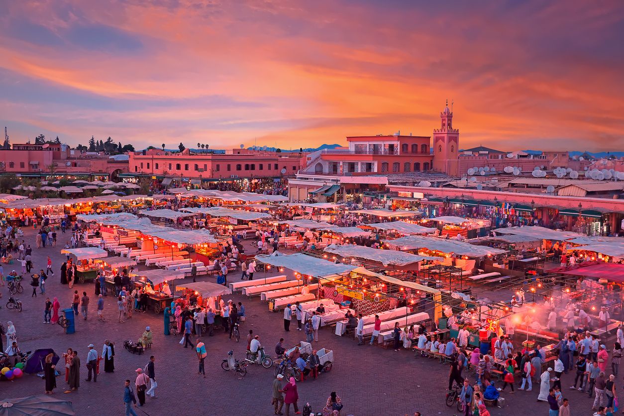 Djemaa El Fna Square with Koutoubia Mosque, Marrakech