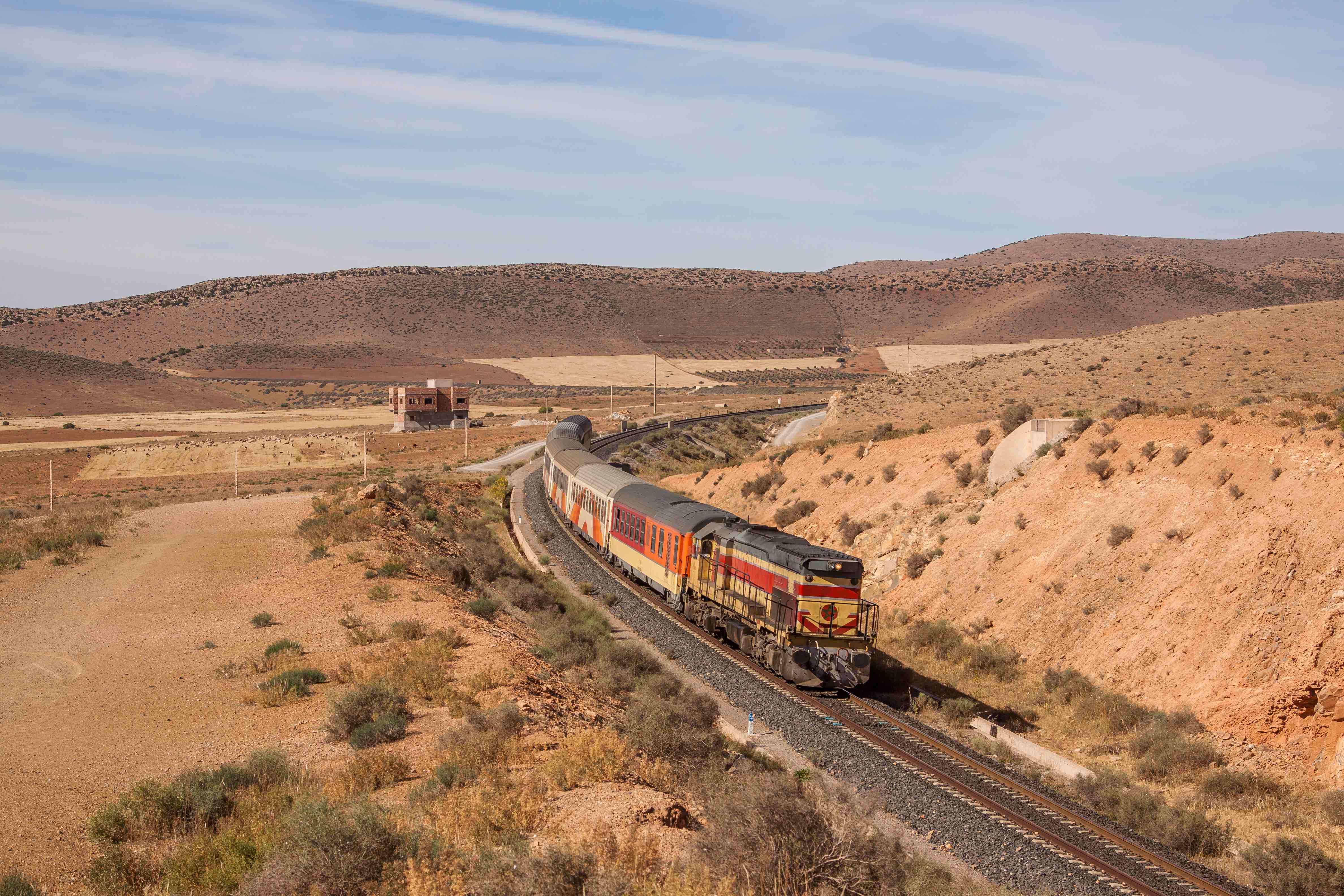 Morocco train travel through the desert
