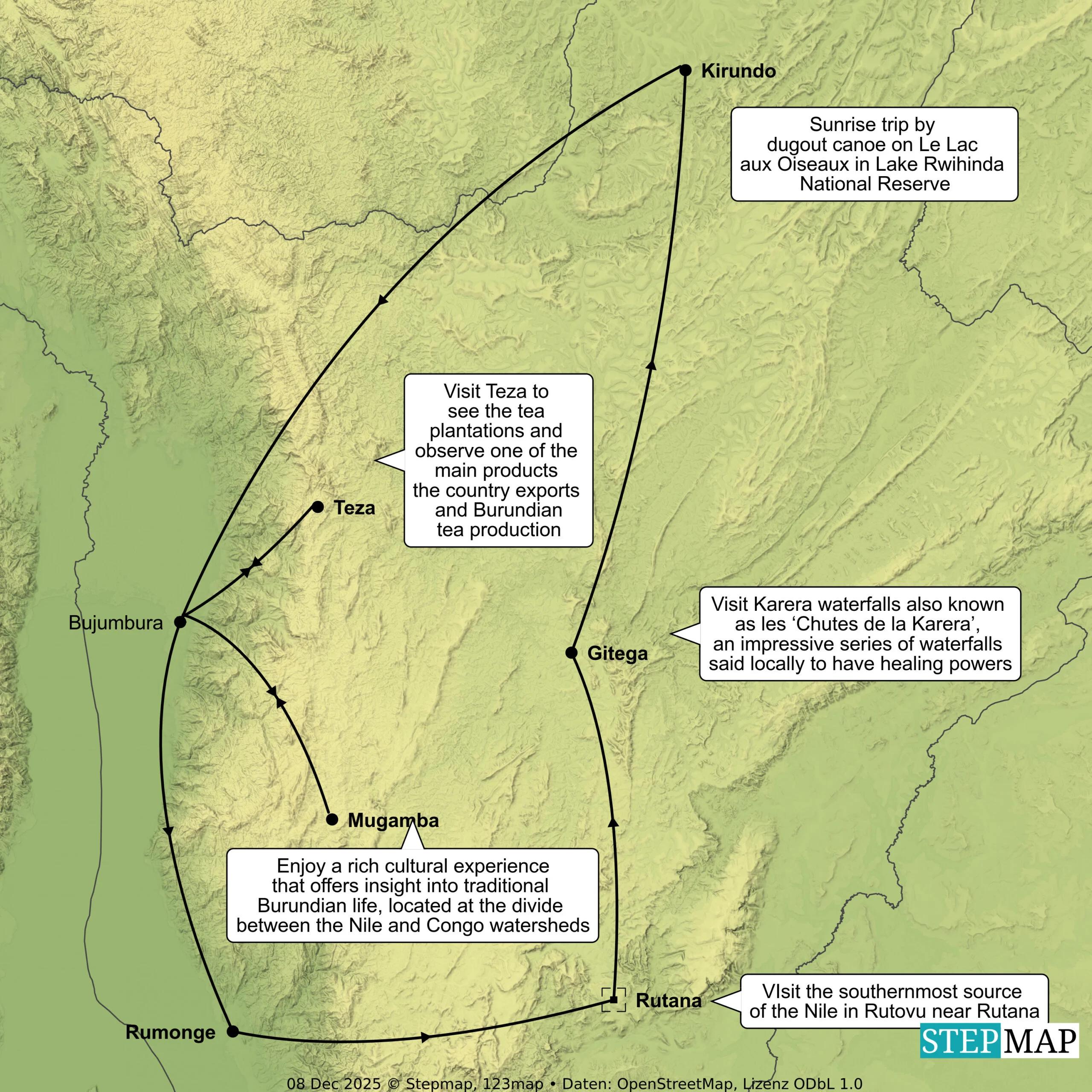 Route map for Burundi – The Heart of Africa