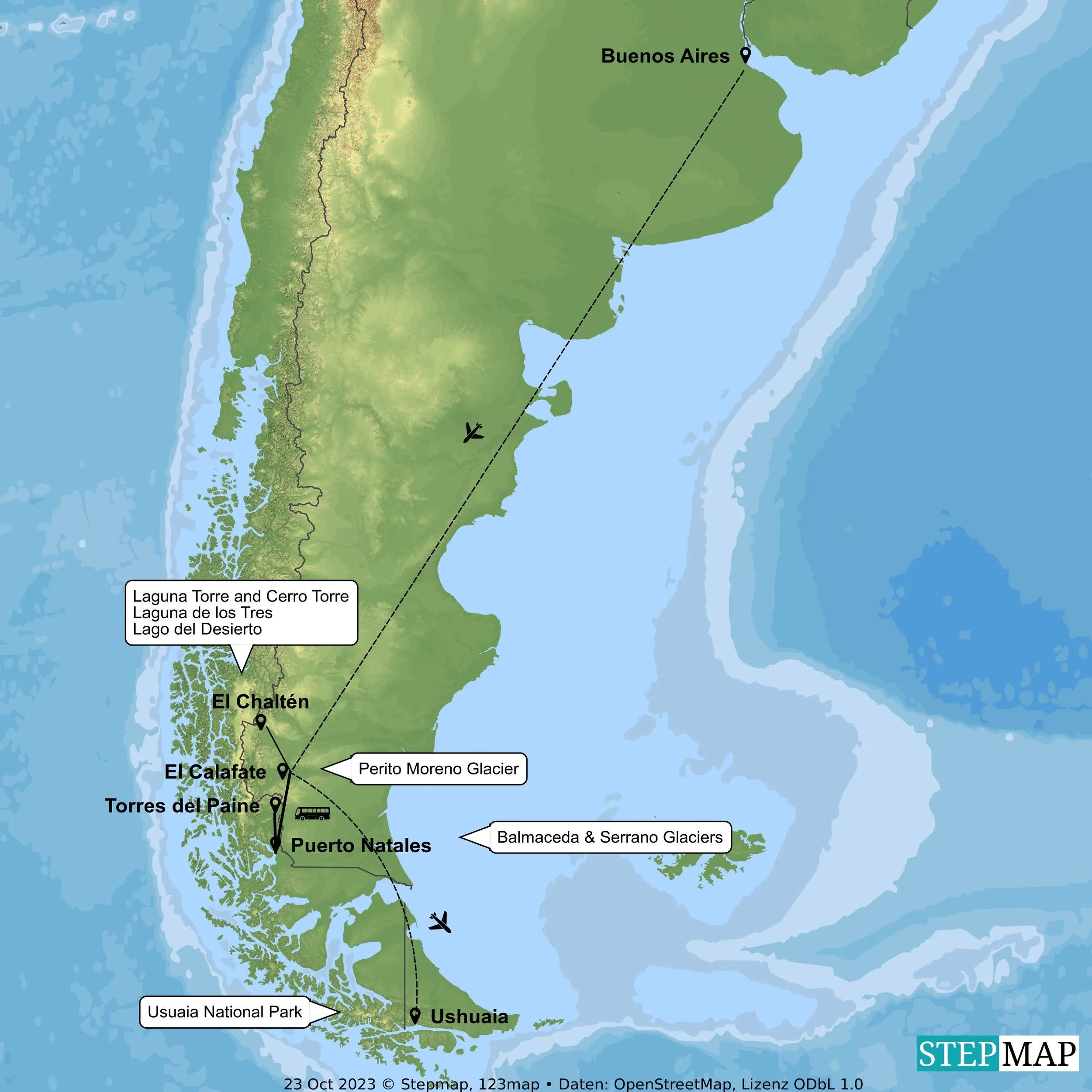 Argentina Chile Tour Map
