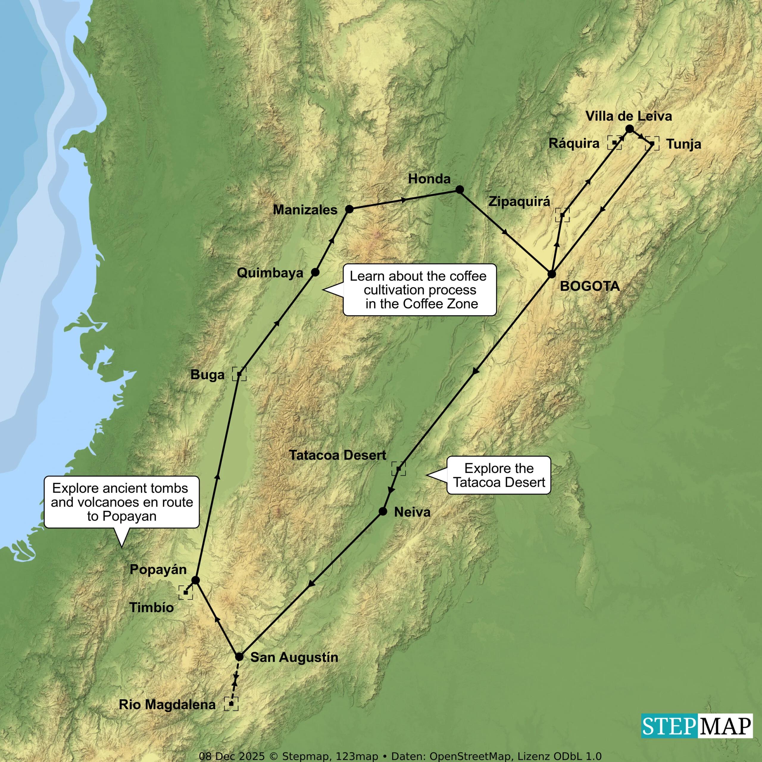 Colombia tour map